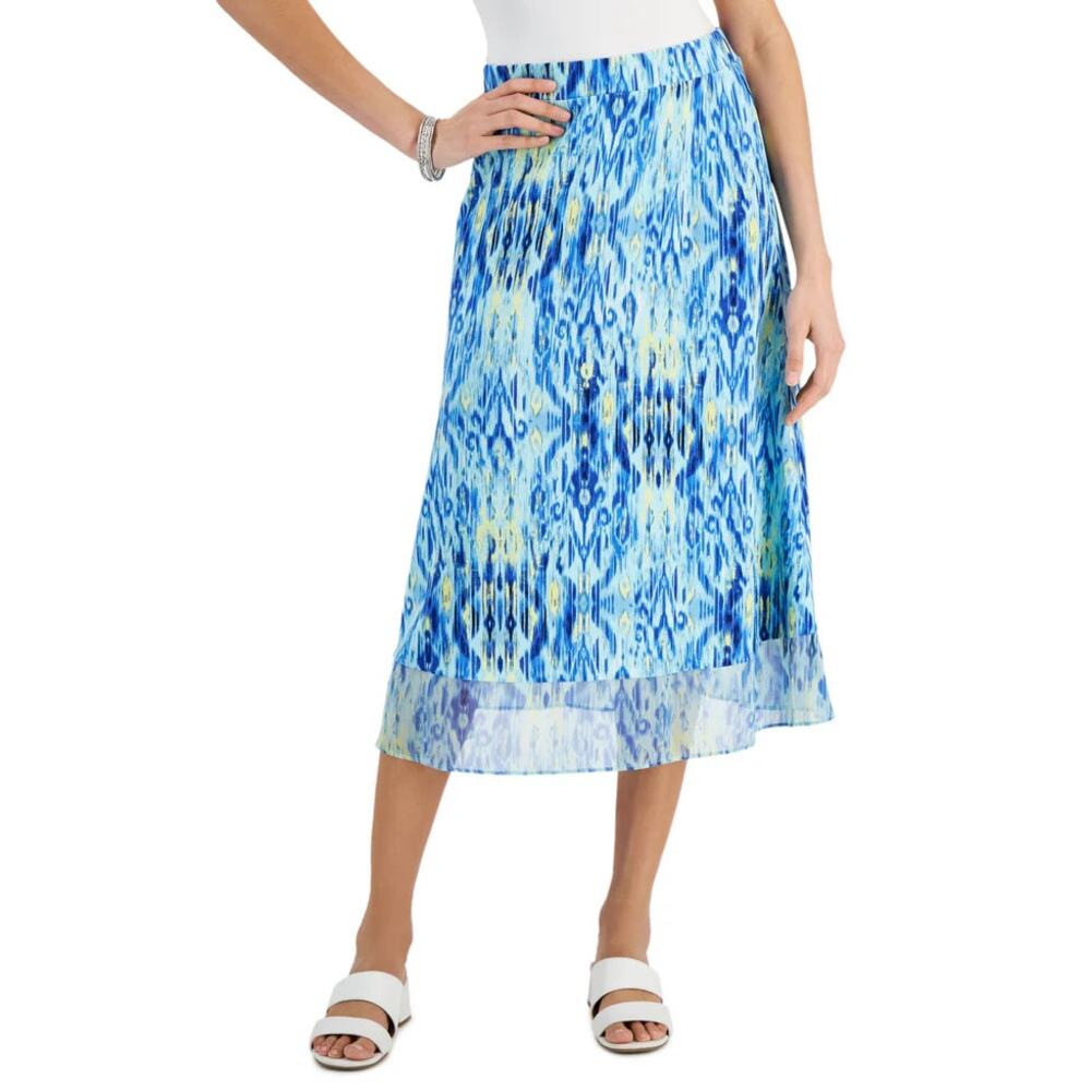 JM Collection Skirt Womens XXL Blue‎ Ikat Abstract A Line Vibrant Fairy Boho NEW